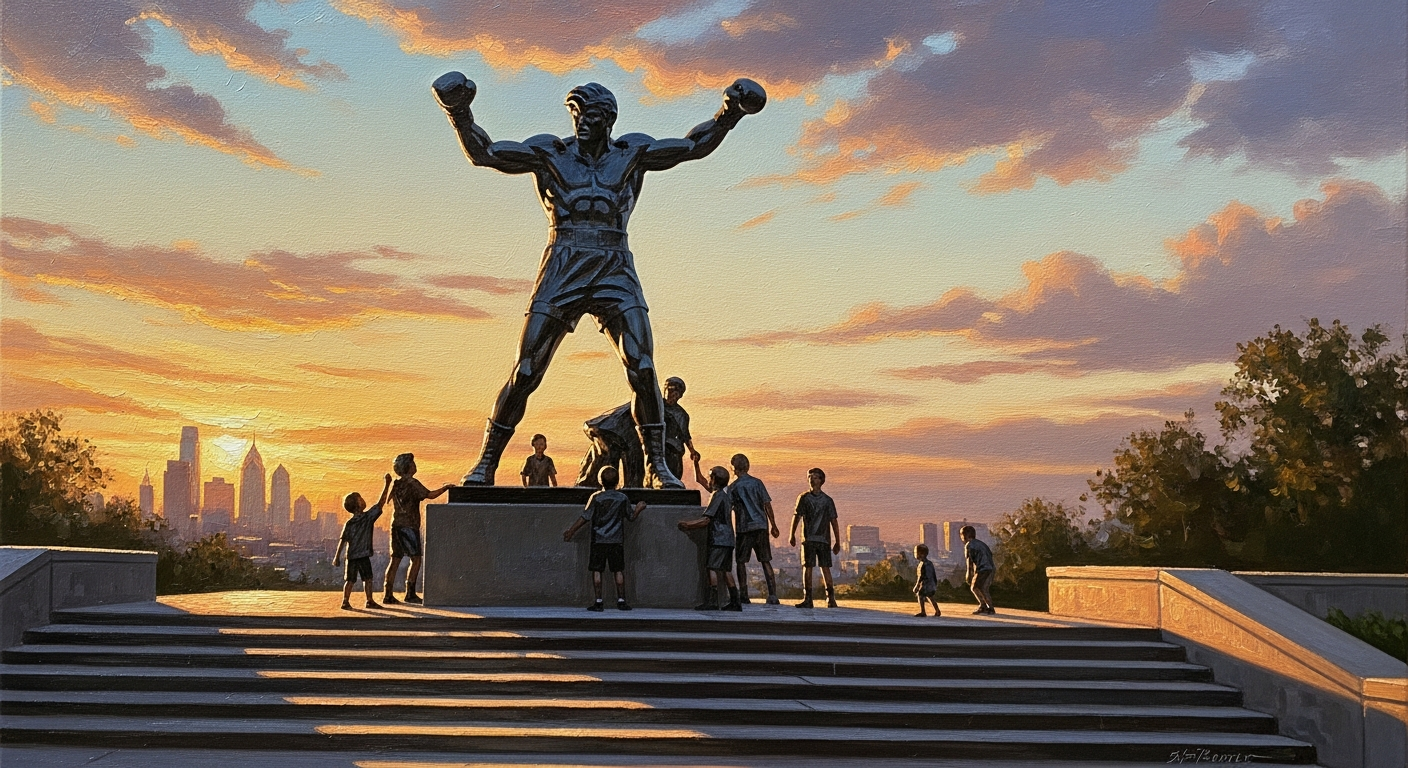 Fictional Sports Icon with a Statue